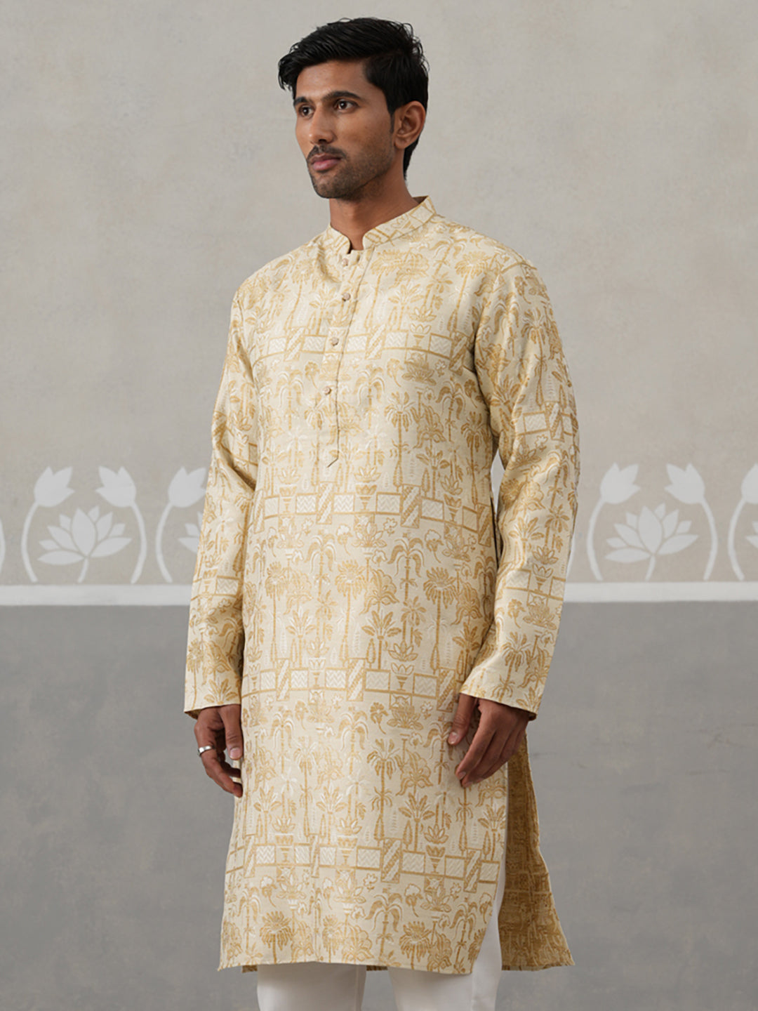 Designer Silk Blend Kurta for Men ( KO 5309 Golden ) [FF] [A-1-4]