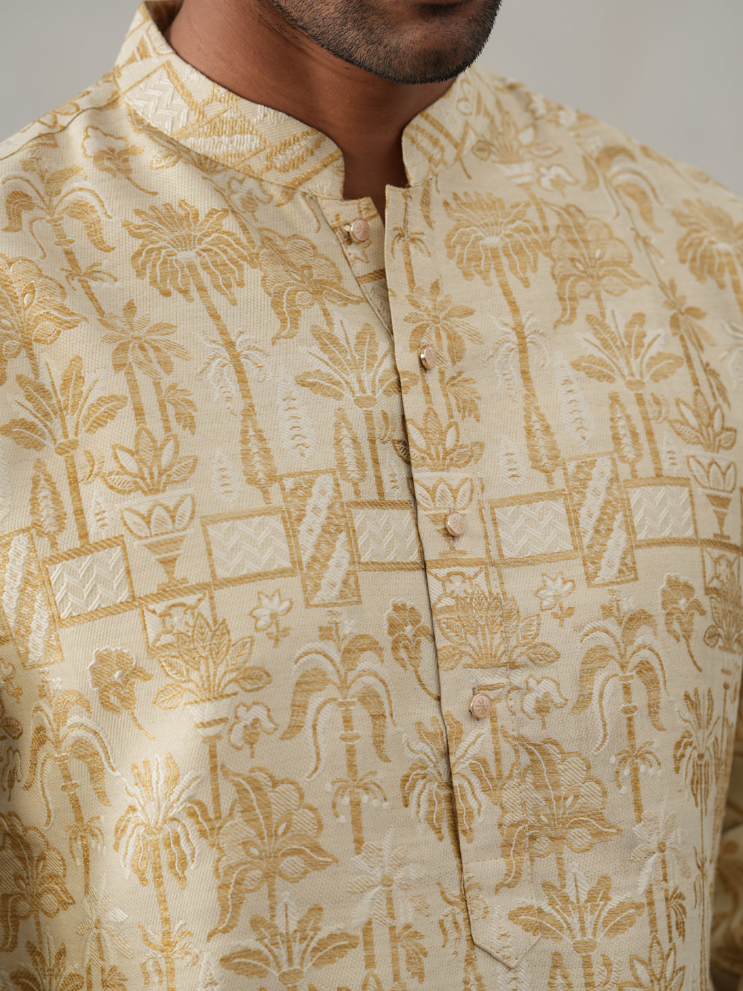 Designer Silk Blend Kurta for Men ( KO 5309 Golden ) [FF] [A-1-4]