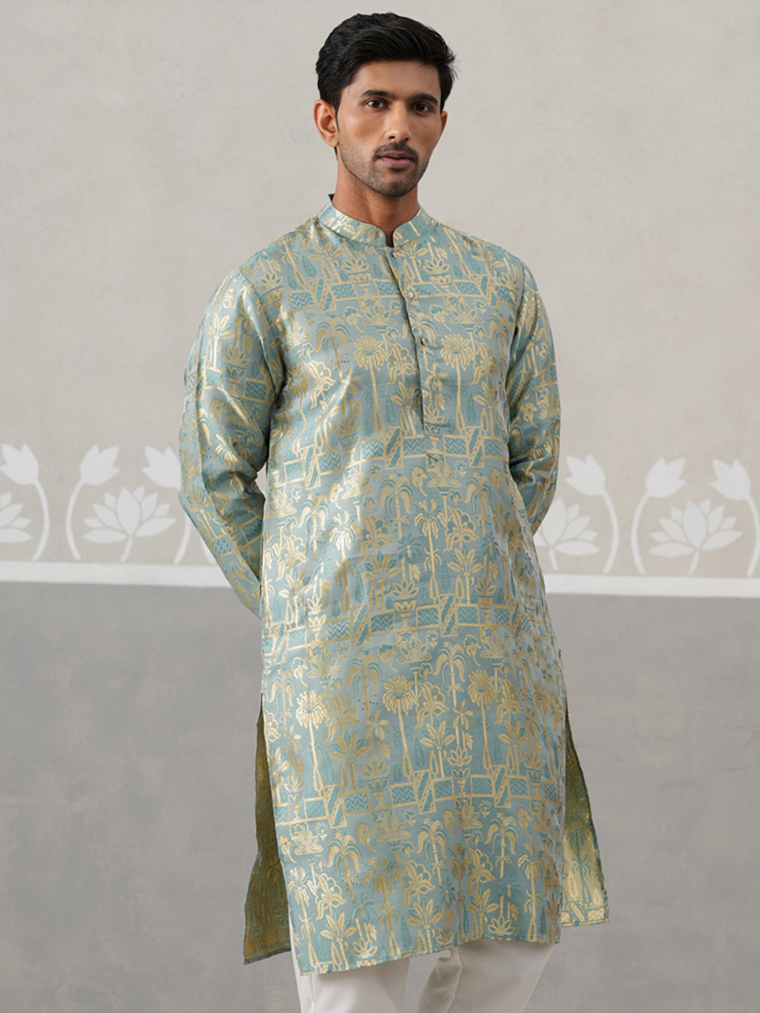 Designer Silk Blend Kurta for Men ( KO 5309 Sea-Green ) [FF] [A-1-4]