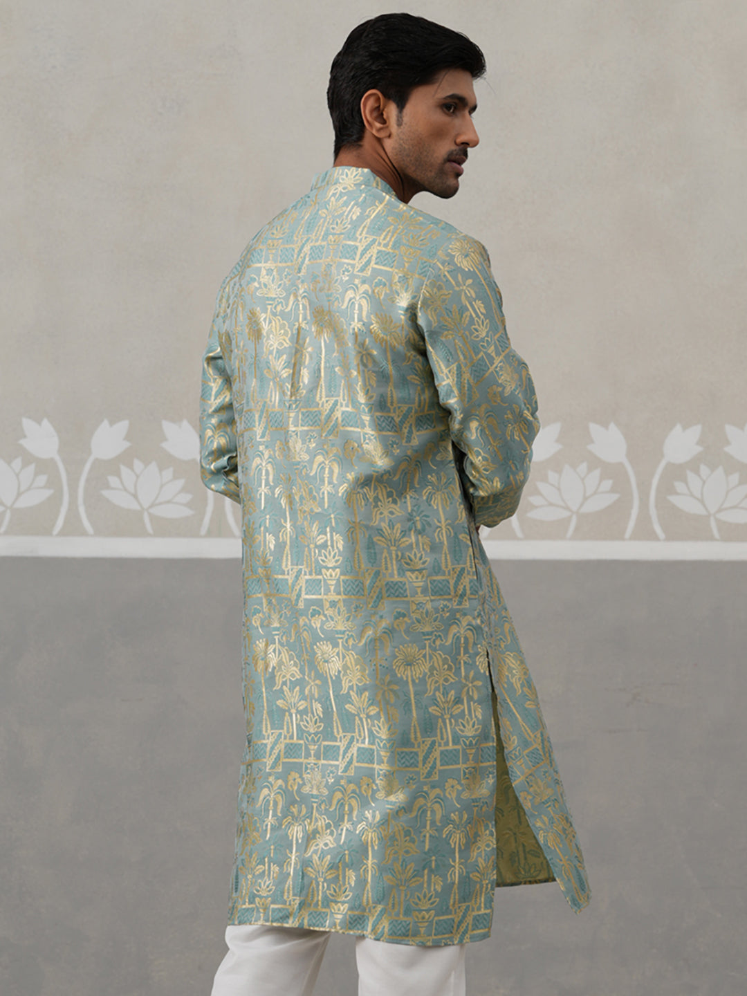 Designer Silk Blend Kurta for Men ( KO 5309 Sea-Green ) [FF] [A-1-4]