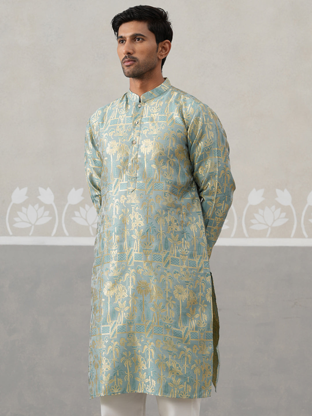 Designer Silk Blend Kurta for Men ( KO 5309 Sea-Green ) [FF] [A-1-4]