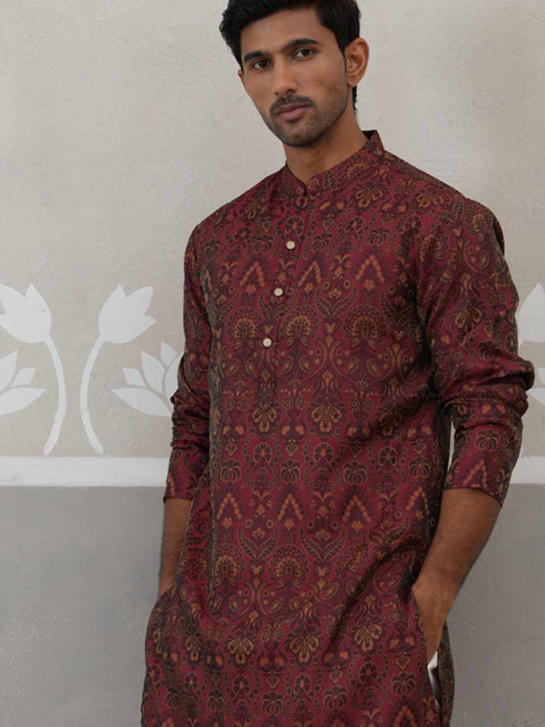 Silk Blend Designer Kurta for Men ( KO 5311 Maroon ) [FF] [A-1-4]