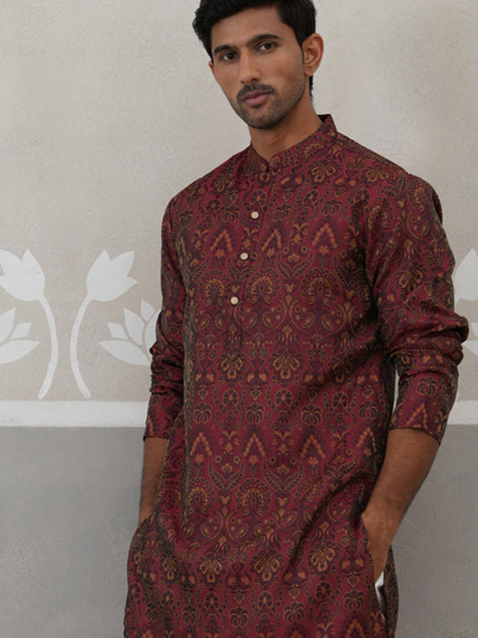 Silk Blend Designer Kurta for Men ( KO 5311 Maroon ) [FF] [A-1-4]