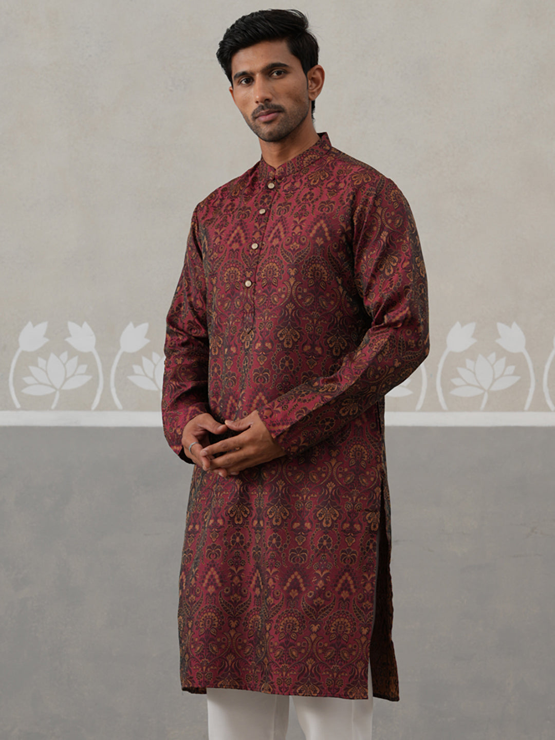 Silk Blend Designer Kurta for Men ( KO 5311 Maroon ) [FF] [A-1-4]