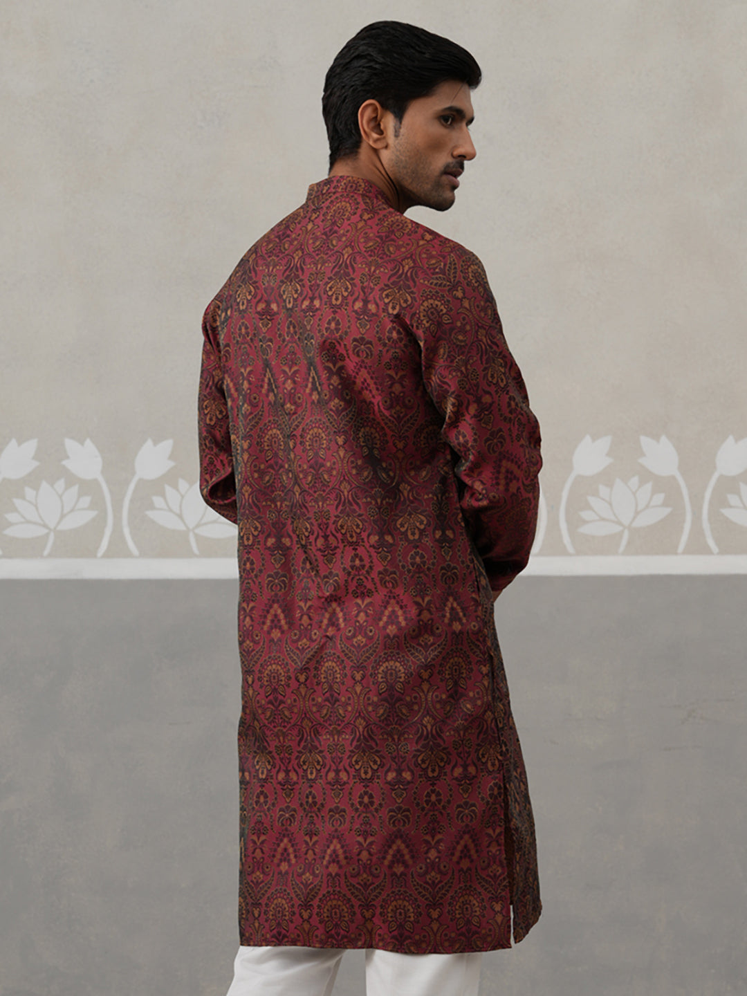 Silk Blend Designer Kurta for Men ( KO 5311 Maroon ) [FF] [A-1-4]
