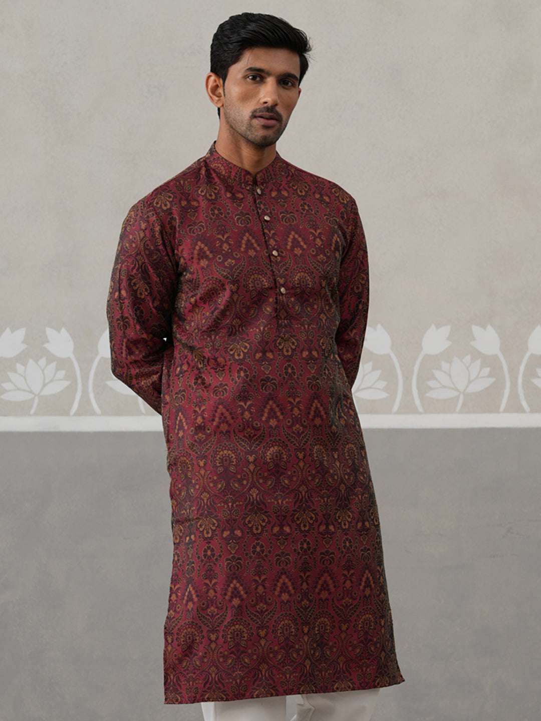 Silk Blend Designer Kurta for Men ( KO 5311 Maroon ) [FF] [A-1-4]