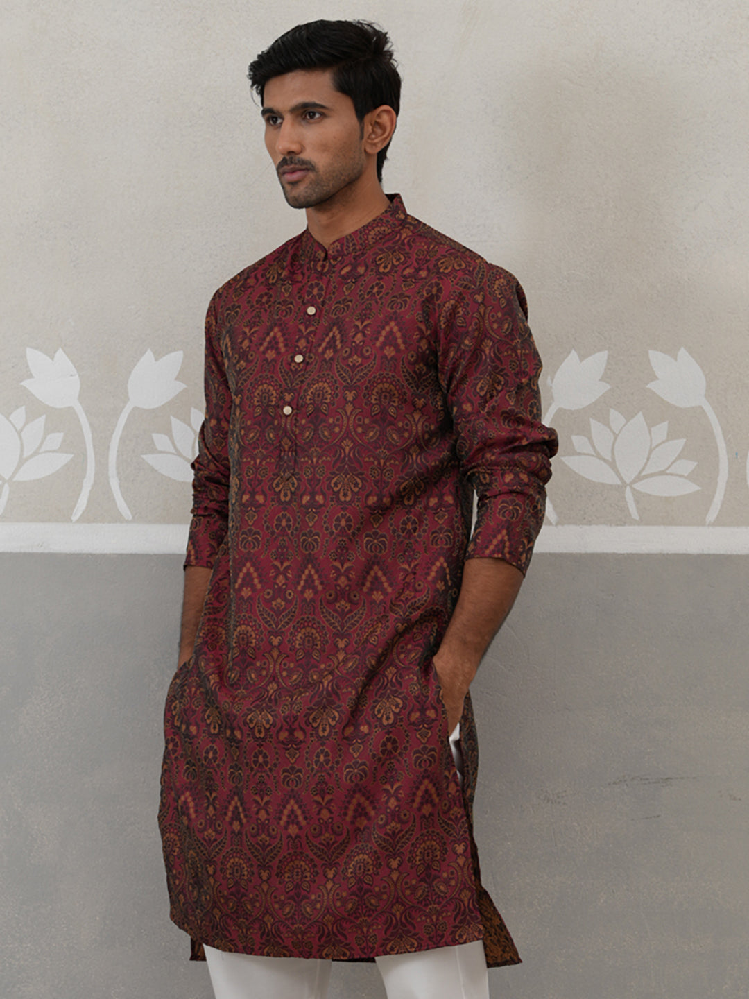 Silk Blend Designer Kurta for Men ( KO 5311 Maroon ) [FF] [A-1-4]