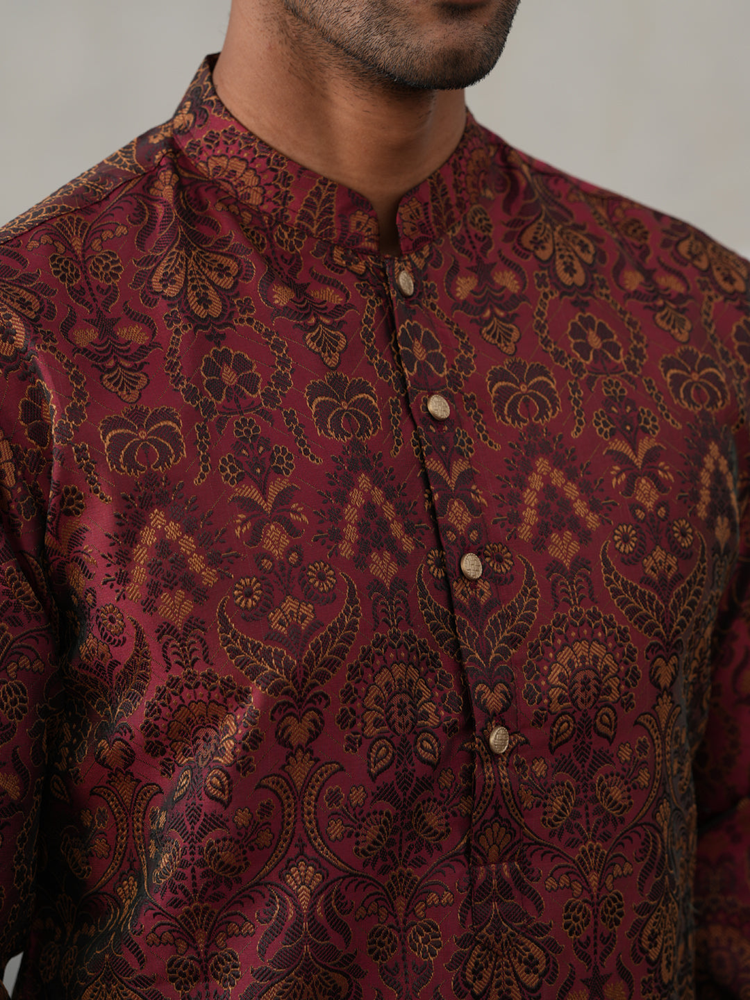 Silk Blend Designer Kurta for Men ( KO 5311 Maroon ) [FF] [A-1-4]