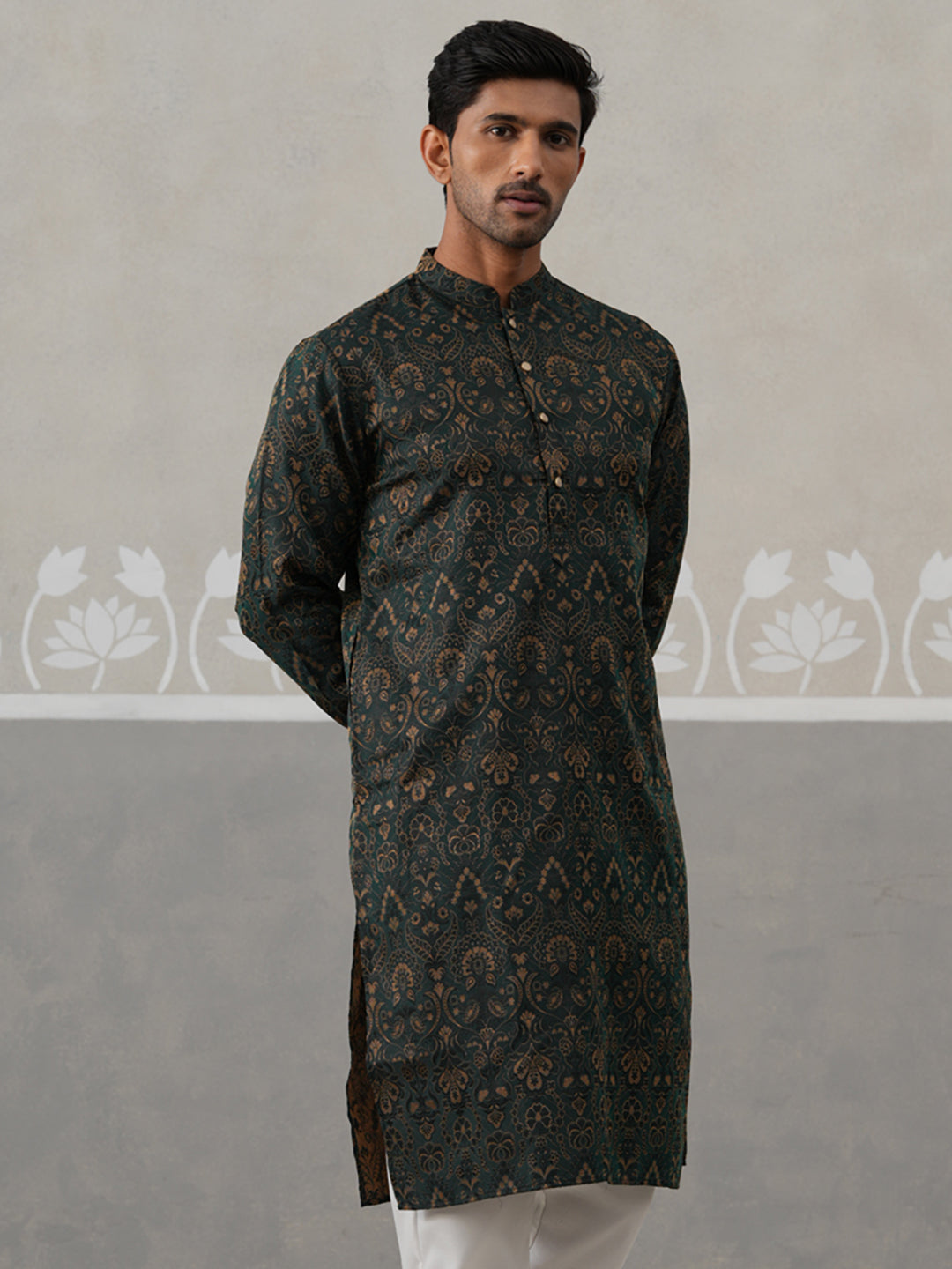 Silk Blend Designer Kurta for Men ( KO 5311 Olive ) [FF] [A-1-4]