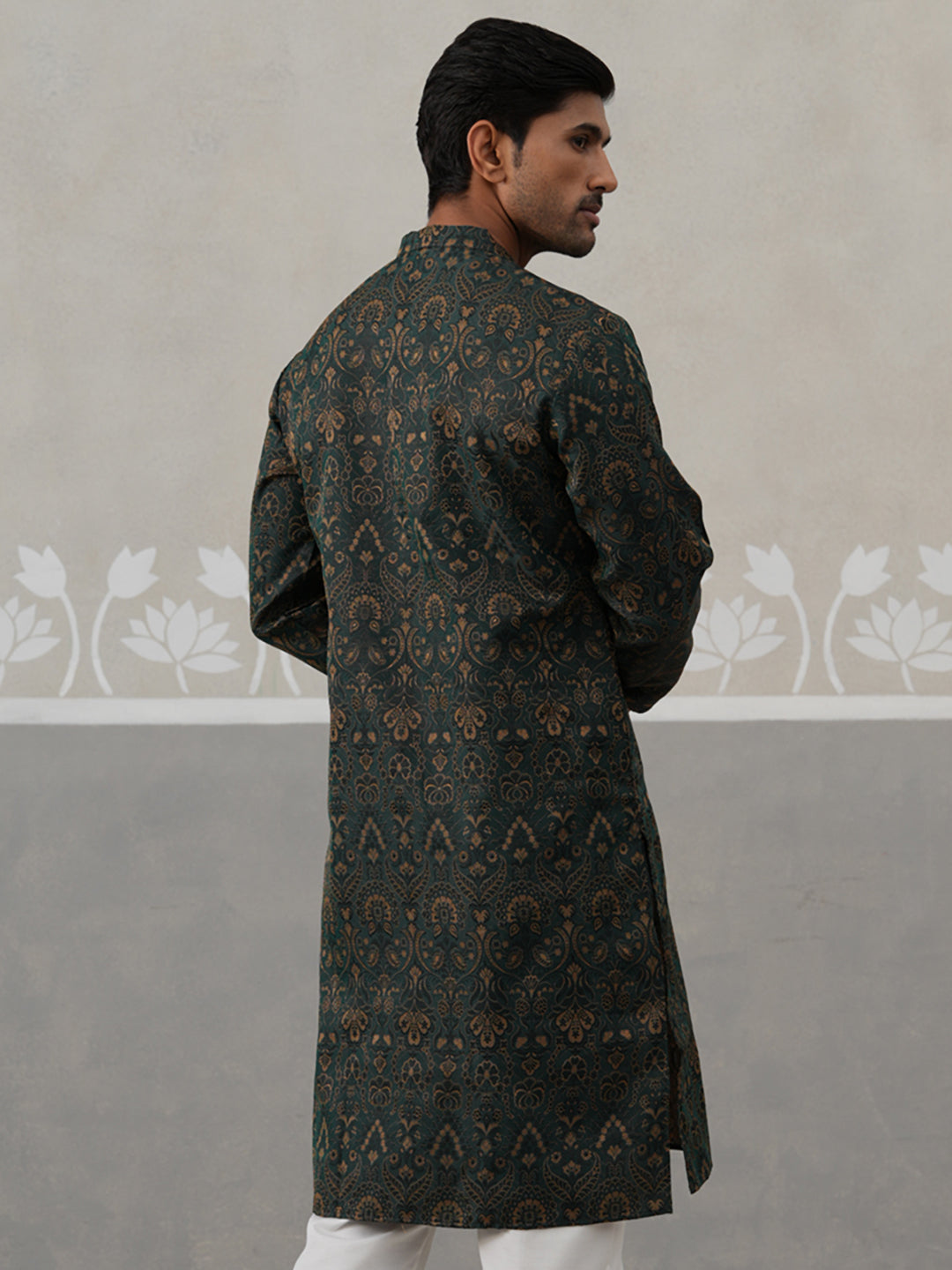Silk Blend Designer Kurta for Men ( KO 5311 Olive ) [FF] [A-1-4]