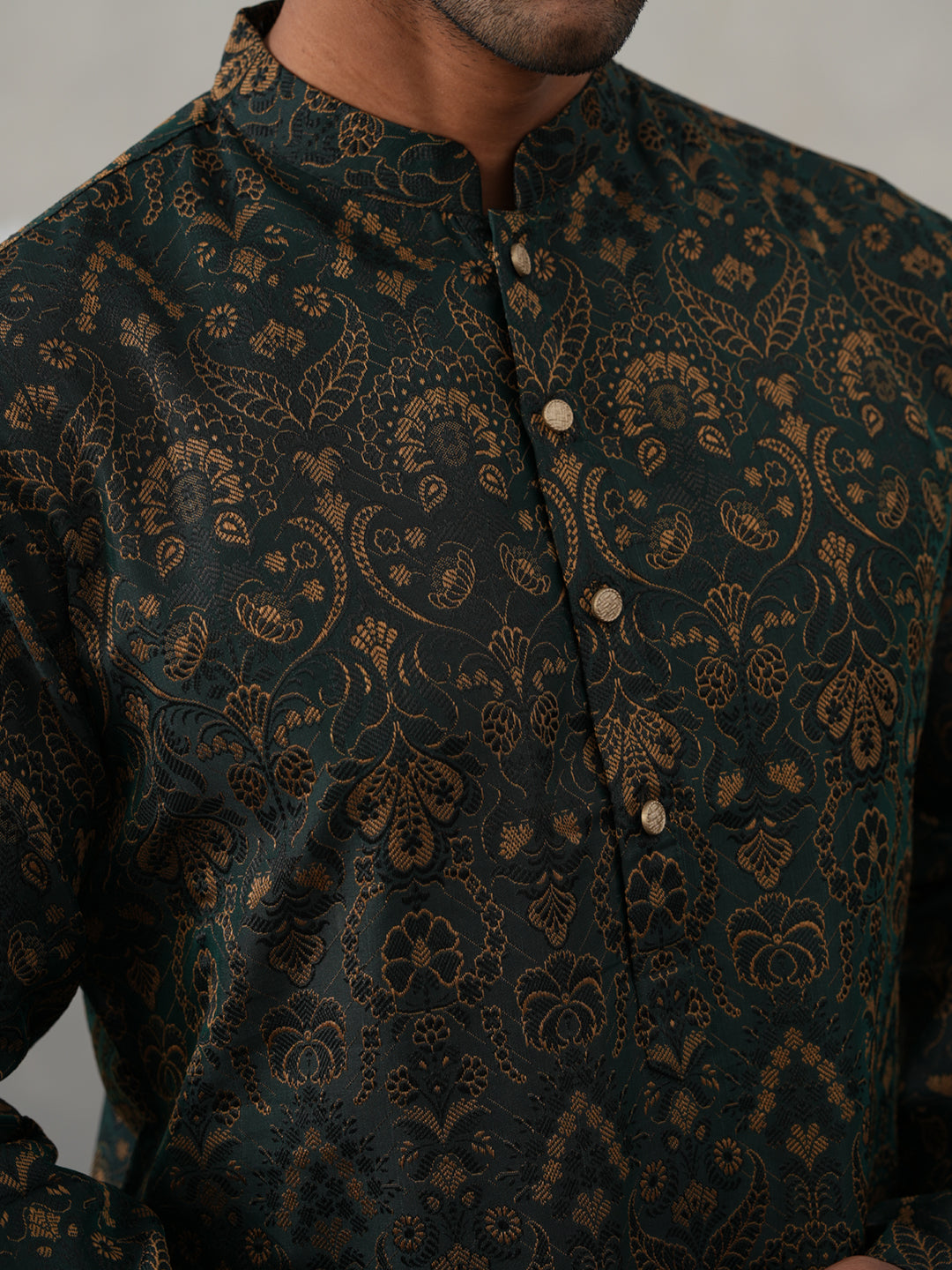 Silk Blend Designer Kurta for Men ( KO 5311 Olive ) [FF] [A-1-4]