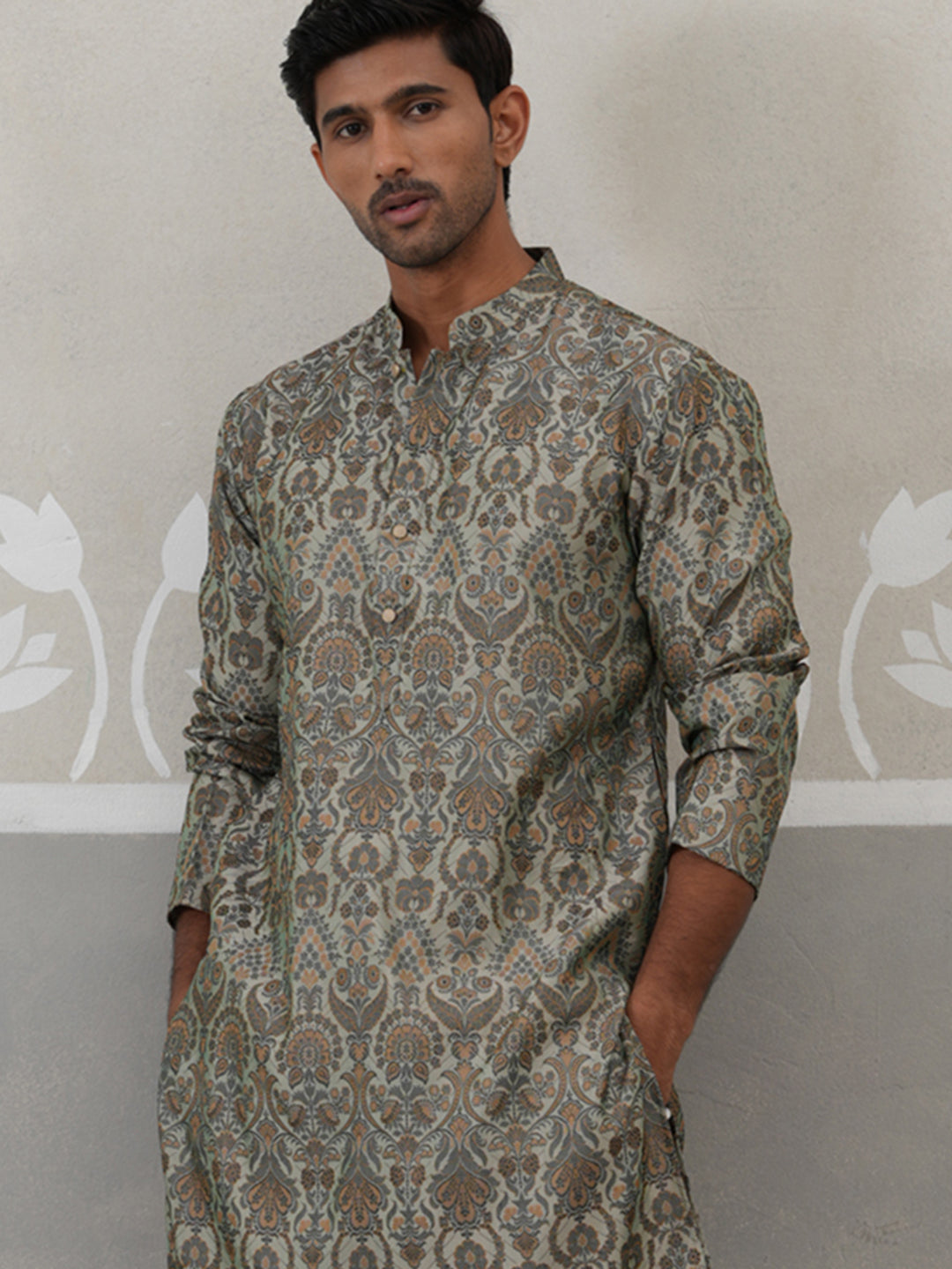 Silk Blend Designer Kurta for Men ( KO 5311 Sea-Green ) [FF] [A-1-4]
