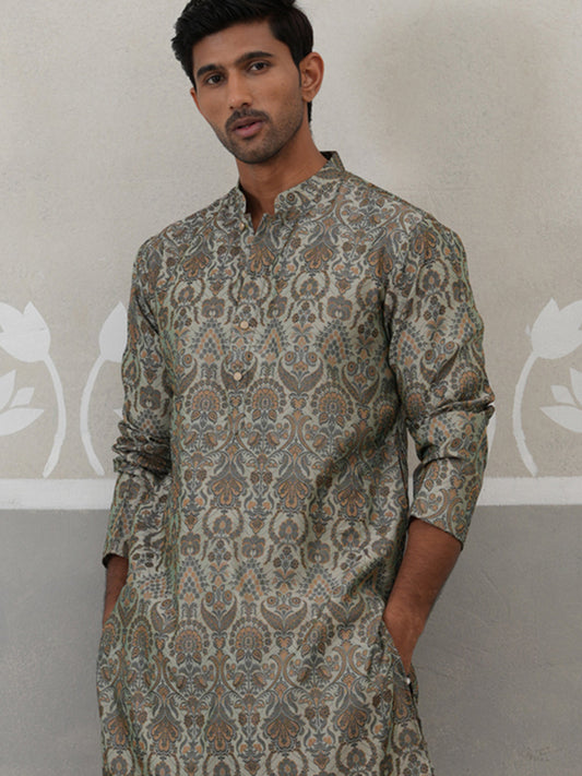 Silk Blend Designer Kurta for Men ( KO 5311 Sea-Green ) [FF] [A-1-4]