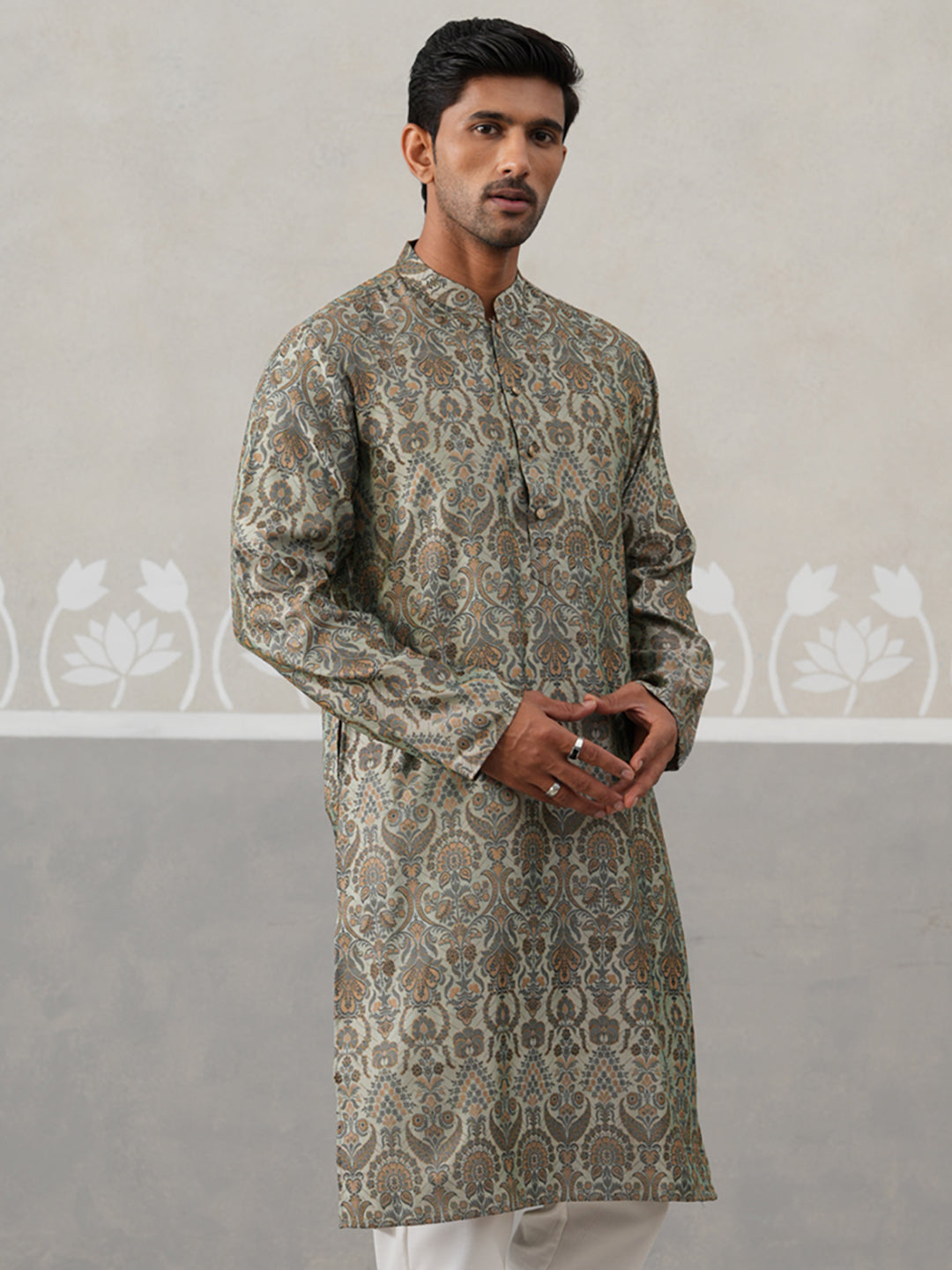 Silk Blend Designer Kurta for Men ( KO 5311 Sea-Green ) [FF] [A-1-4]