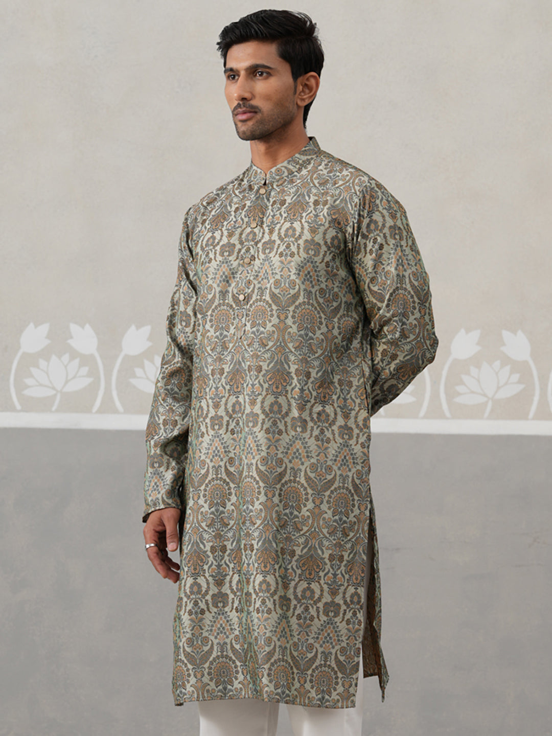 Silk Blend Designer Kurta for Men ( KO 5311 Sea-Green ) [FF] [A-1-4]