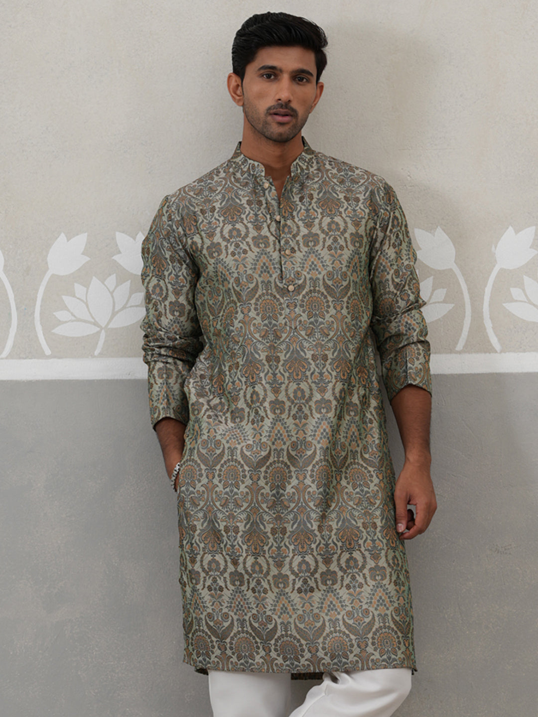 Silk Blend Designer Kurta for Men ( KO 5311 Sea-Green ) [FF] [A-1-4]