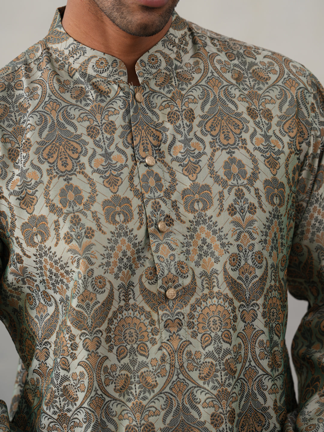 Silk Blend Designer Kurta for Men ( KO 5311 Sea-Green ) [FF] [A-1-4]