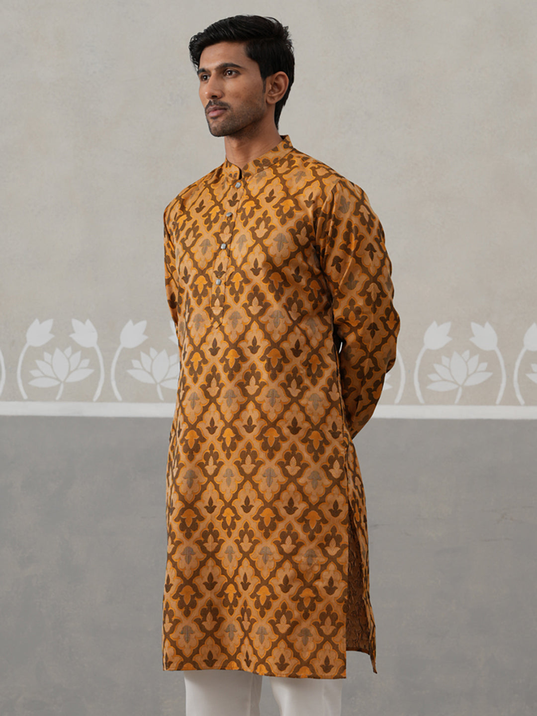 Silk Blend Woven Design Kurta ( KO 5312 Mustard ) [FF] [A-1-4]