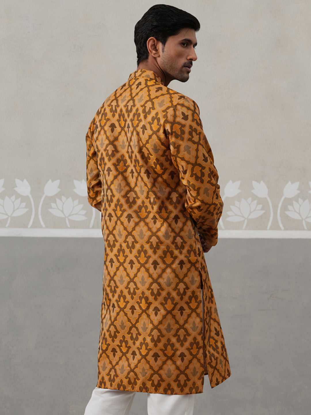 Silk Blend Woven Design Kurta ( KO 5312 Mustard ) [FF] [A-1-4]