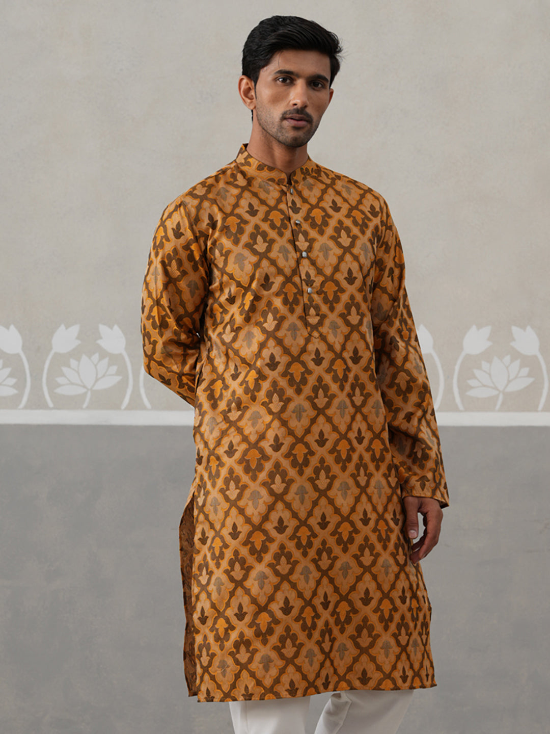 Silk Blend Woven Design Kurta ( KO 5312 Mustard ) [FF] [A-1-4]