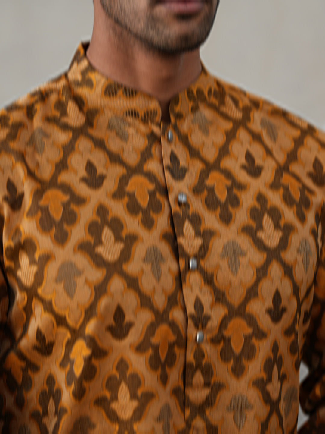 Silk Blend Woven Design Kurta ( KO 5312 Mustard ) [FF] [A-1-4]