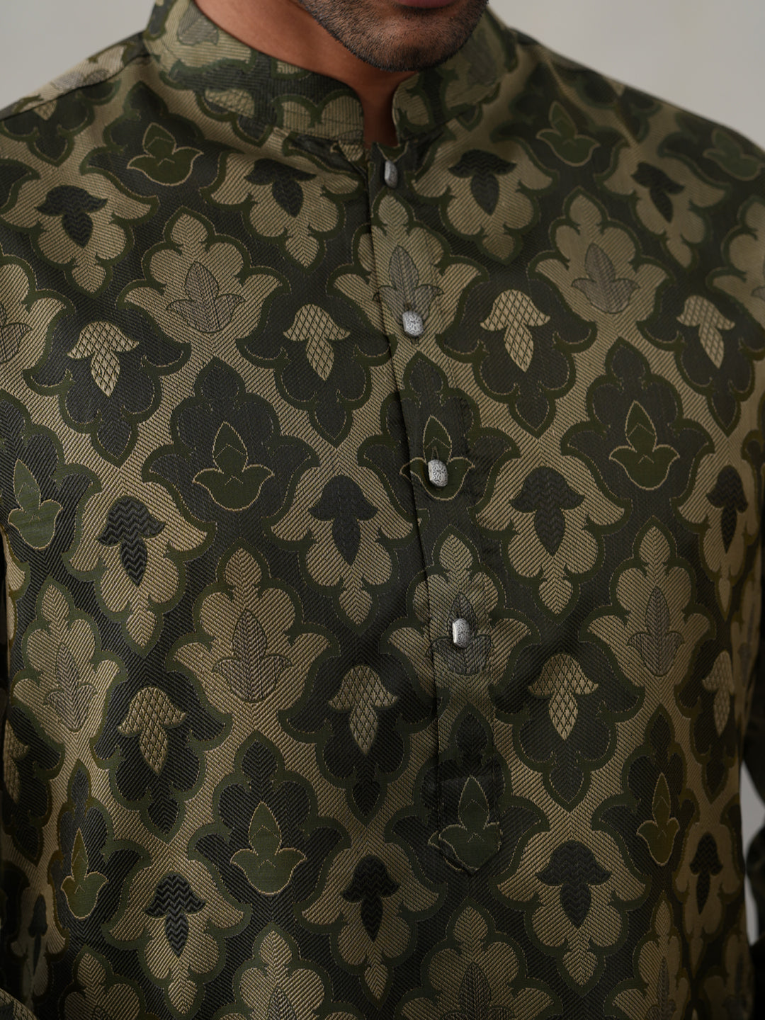 Silk Blend Woven Design Kurta ( KO 5312 Olive ) [FF] [A-1-4]