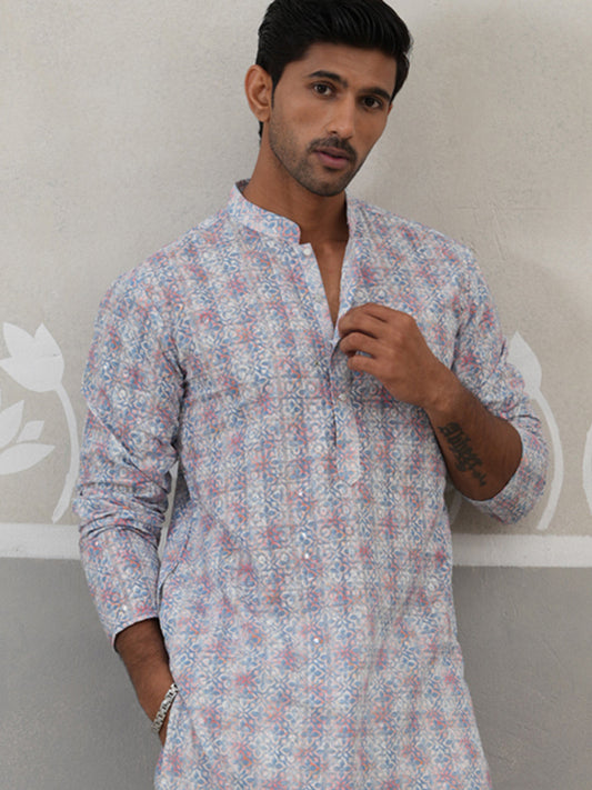 Printed and Emrbroidered Kurta ( KO 5314Blue ) [FF] [C-10]