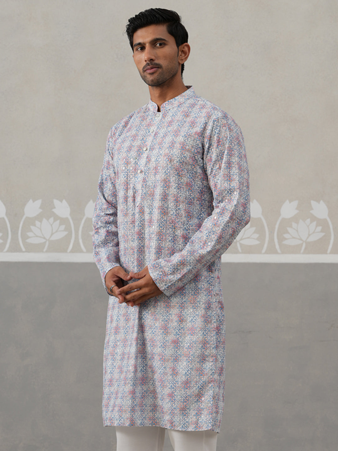Printed and Emrbroidered Kurta ( KO 5314Blue ) [FF] [C-10]