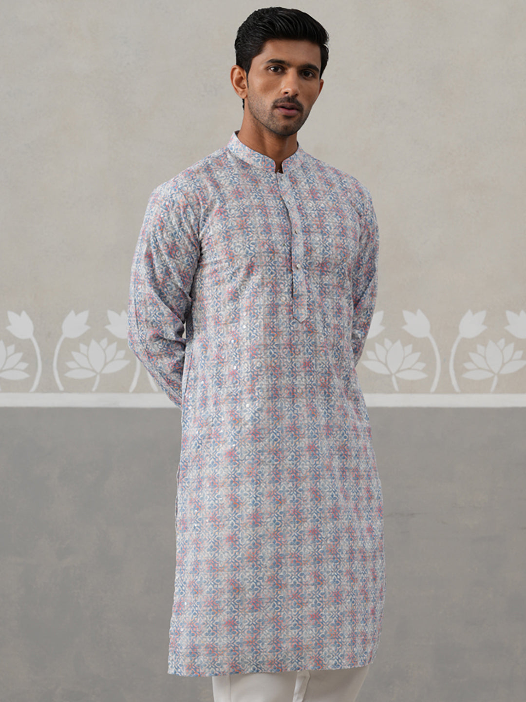 Printed and Emrbroidered Kurta ( KO 5314Blue ) [FF] [C-10]