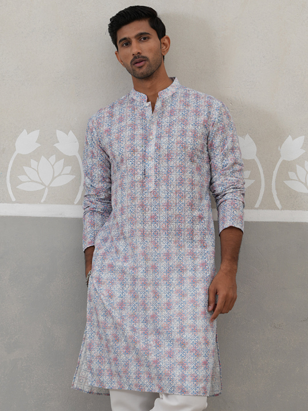 Printed and Emrbroidered Kurta ( KO 5314Blue ) [FF] [C-10]