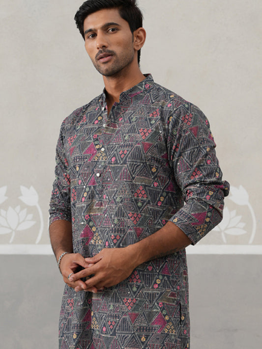 Printed and Emrbroidered Kurta ( KO 5314Grey ) [FF] [C-10]