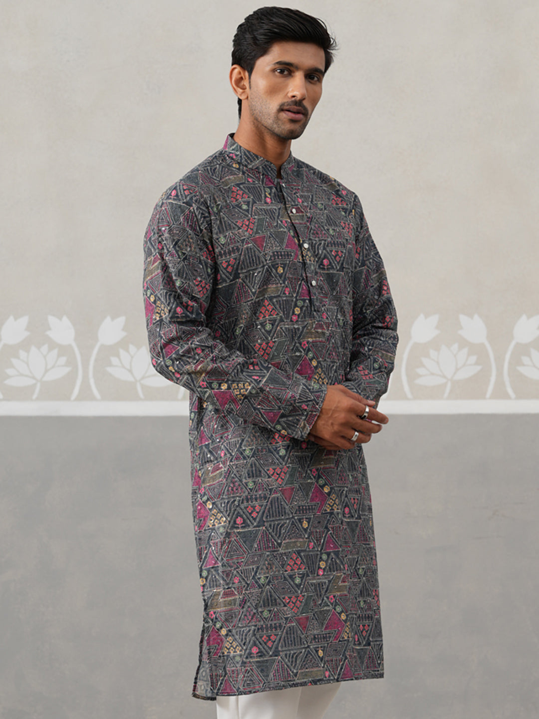 Printed and Emrbroidered Kurta ( KO 5314Grey ) [FF] [C-10]