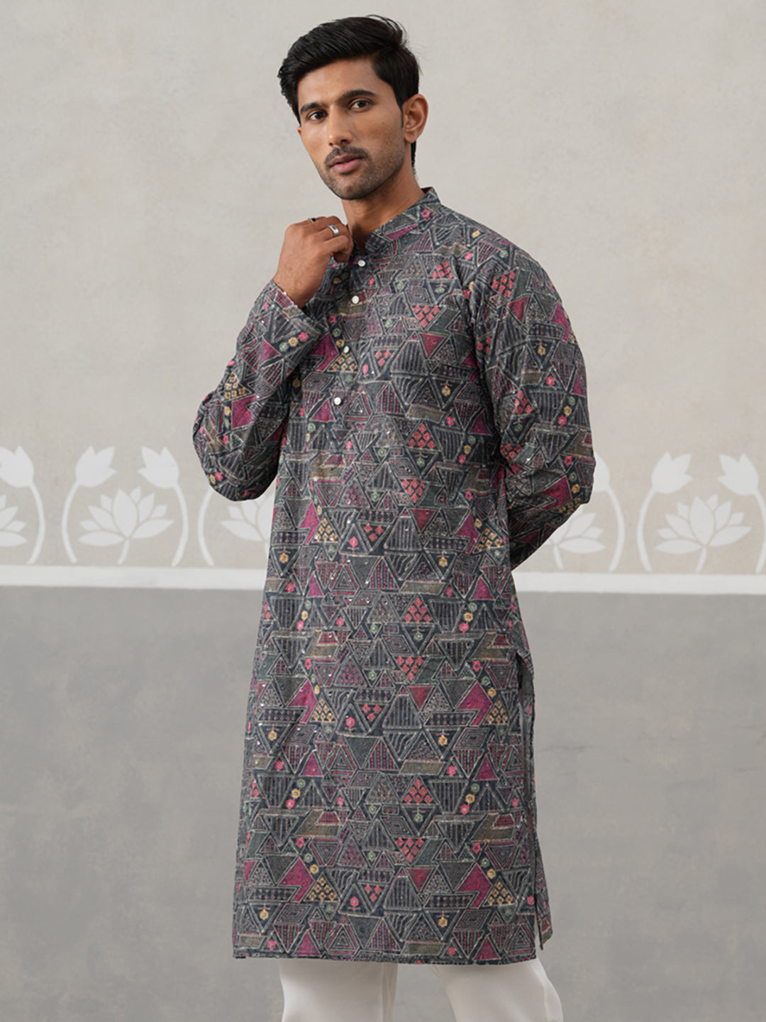 Printed and Emrbroidered Kurta ( KO 5314Grey ) [FF] [C-10]