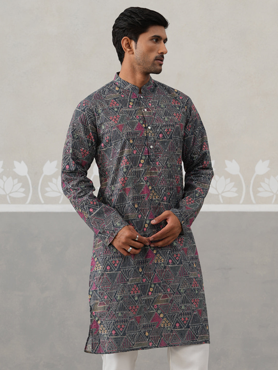 Printed and Emrbroidered Kurta ( KO 5314Grey ) [FF] [C-10]