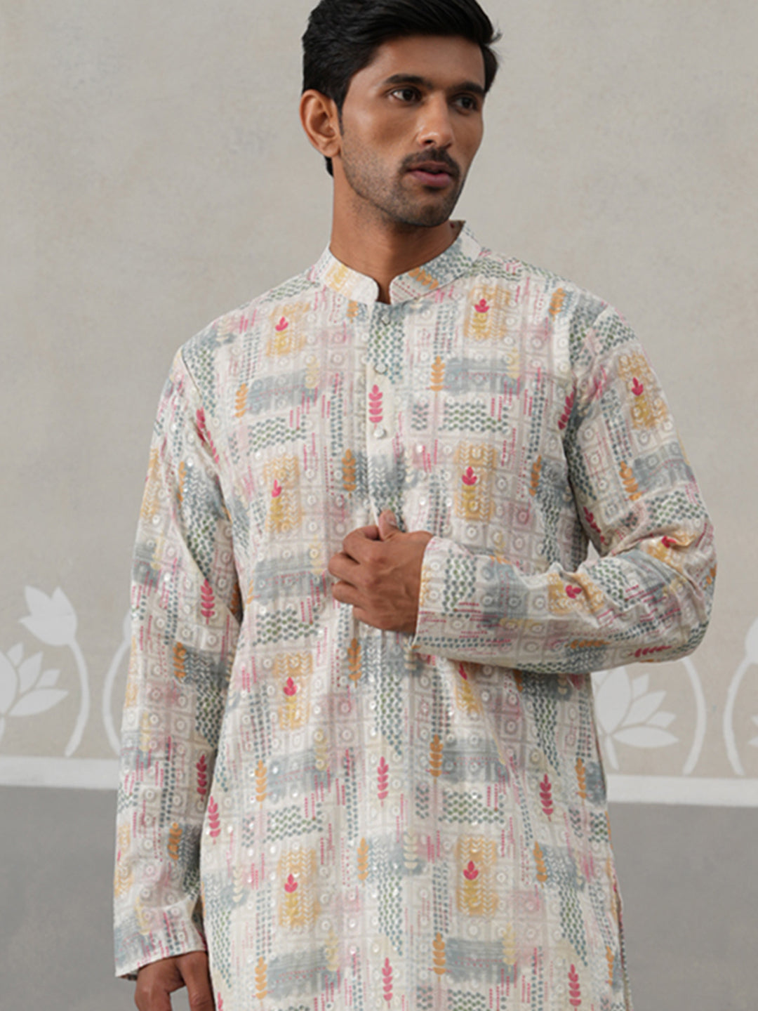 Printed and Emrbroidered Kurta ( KO 5314 Off-White ) [FF] [C-10]