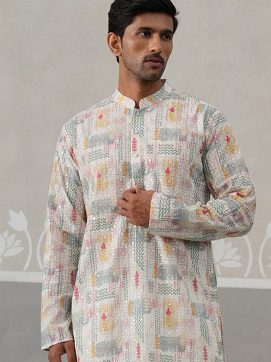 Printed and Emrbroidered Kurta ( KO 5314 Off-White ) [FF] [C-10]