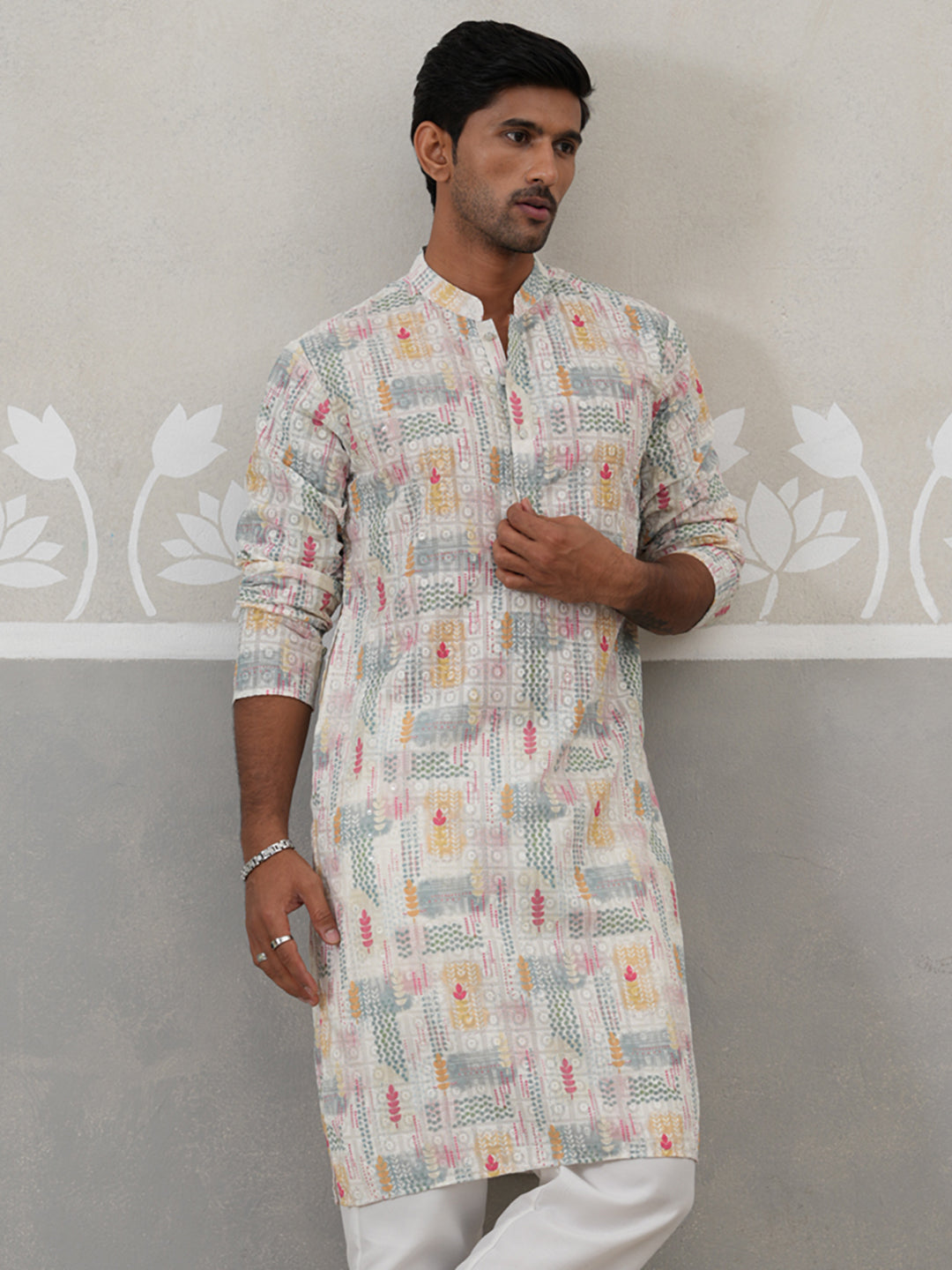 Printed and Emrbroidered Kurta ( KO 5314 Off-White ) [FF] [C-10]