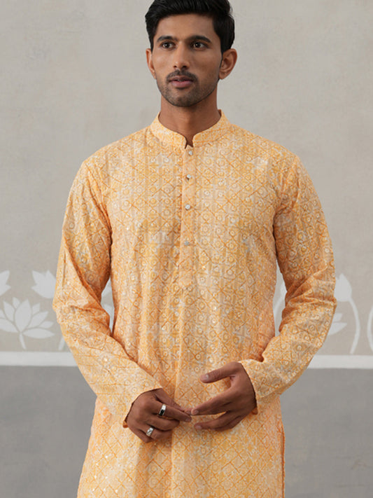 Printed and Emrbroidered Kurta ( KO 5314Orange ) [FF] [C-10]