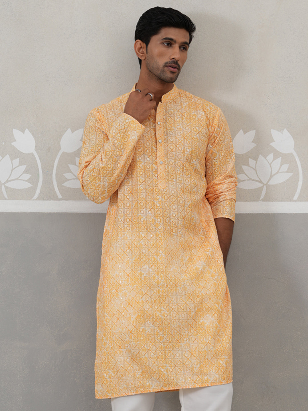 Printed and Emrbroidered Kurta ( KO 5314Orange ) [FF] [C-10]
