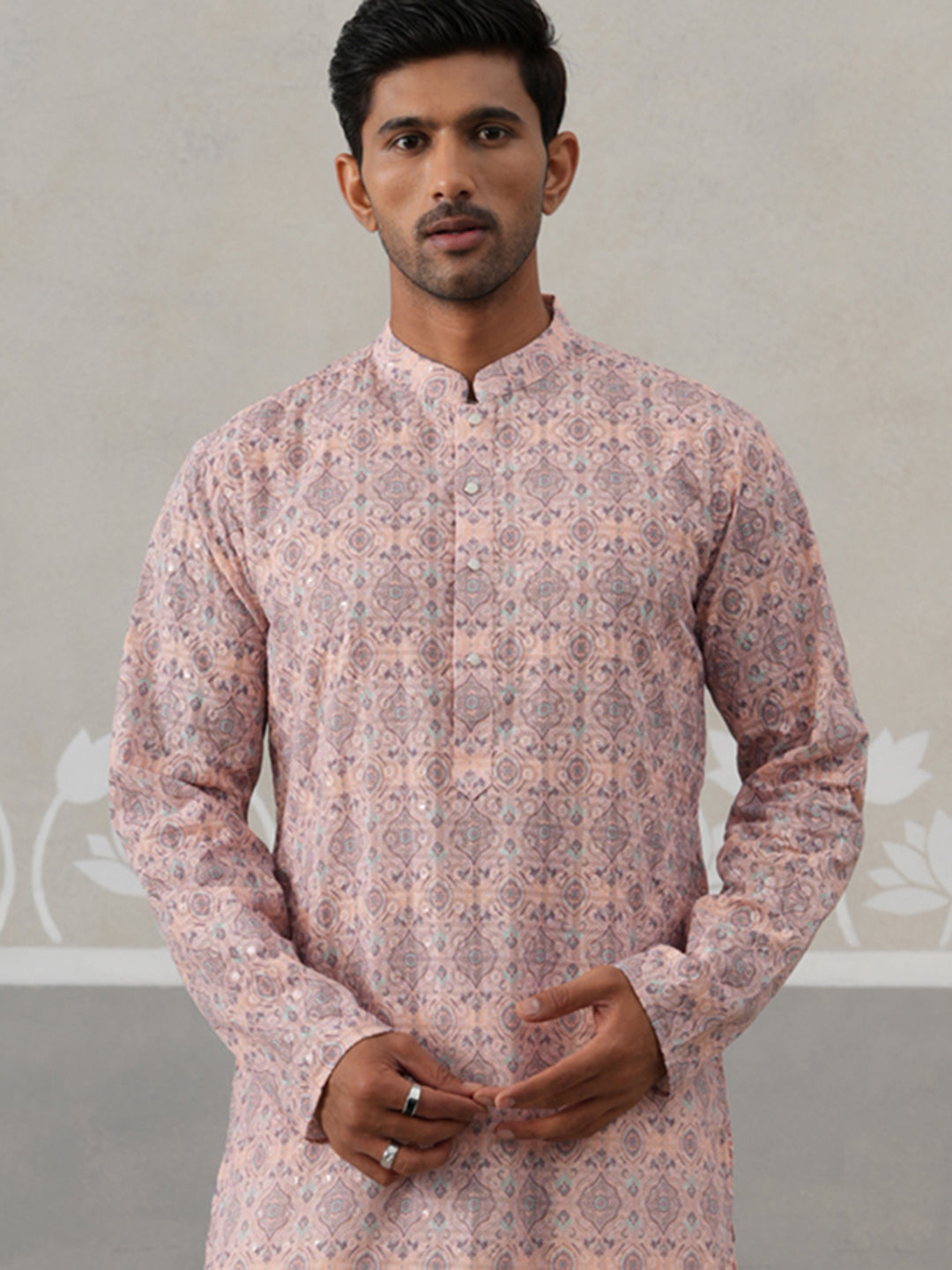 Printed and Emrbroidered Kurta ( KO 5314 Peach ) [FF] [C-10]