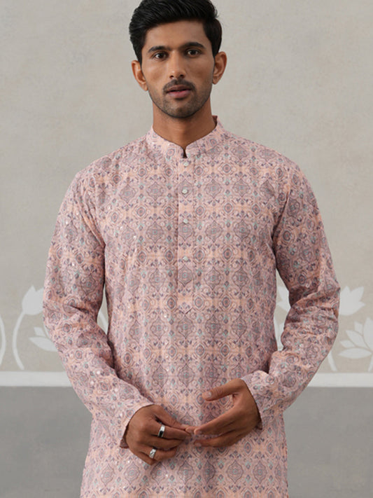 Printed and Emrbroidered Kurta ( KO 5314 Peach ) [FF] [C-10]