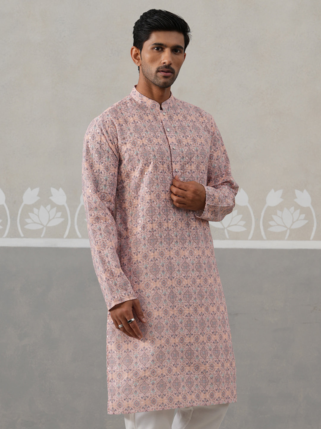 Printed and Emrbroidered Kurta ( KO 5314 Peach ) [FF] [C-10]