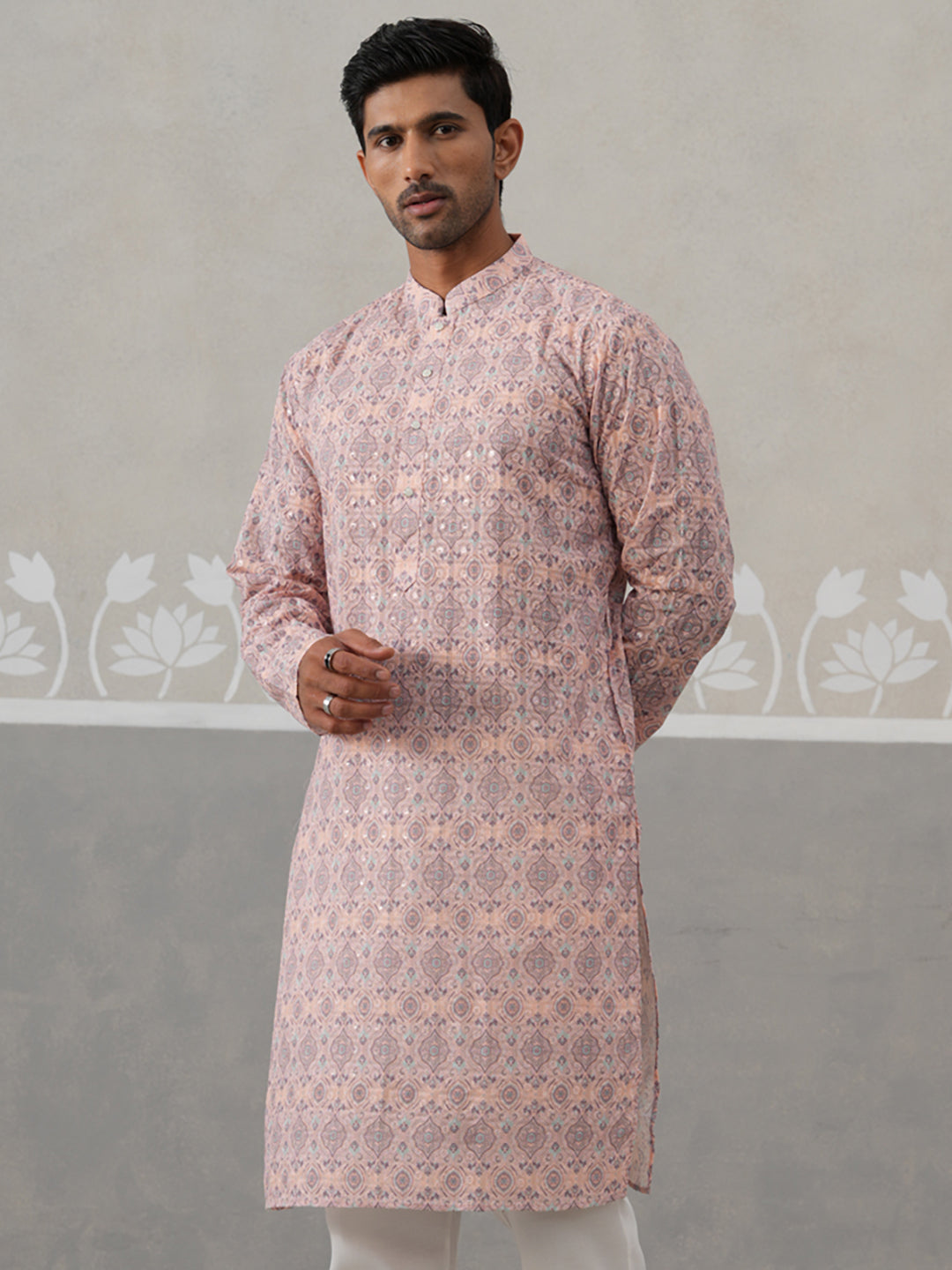 Printed and Emrbroidered Kurta ( KO 5314 Peach ) [FF] [C-10]