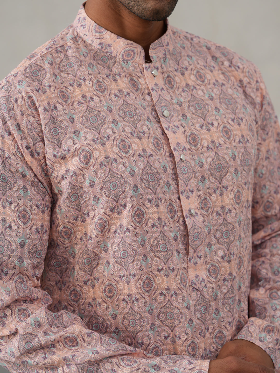 Printed and Emrbroidered Kurta ( KO 5314 Peach ) [FF] [C-10]