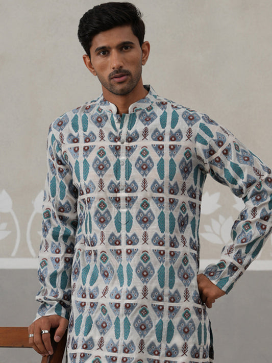 Silk Blend Woven Design Kurta (KO 5315 Blue ) [FF] [A-1-4]