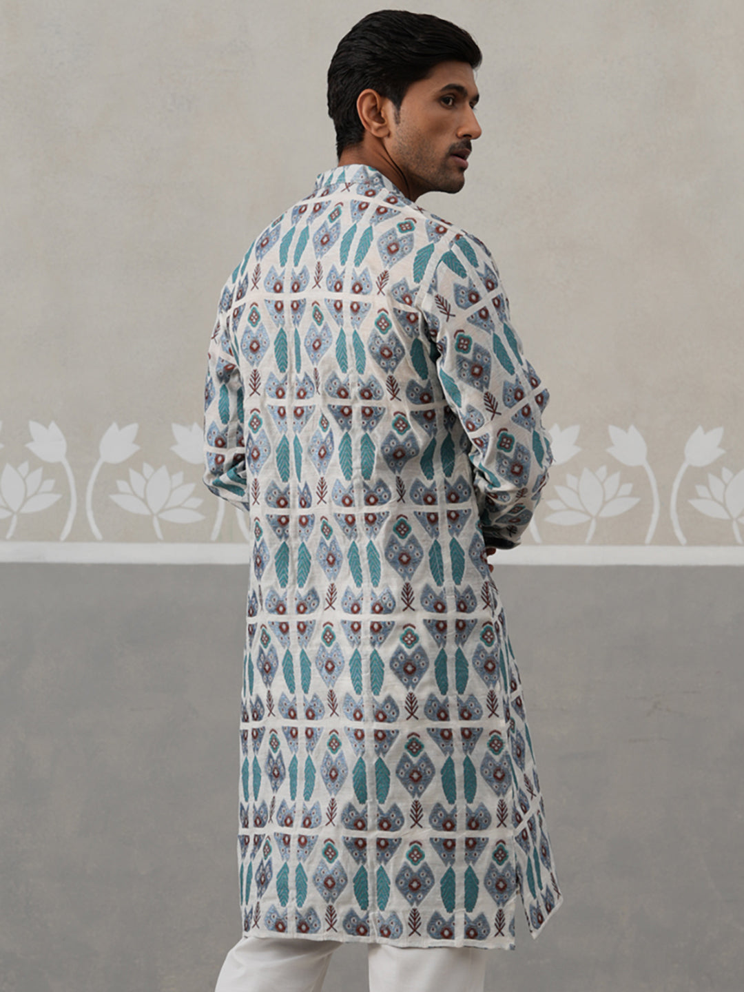 Silk Blend Woven Design Kurta (KO 5315 Blue ) [FF] [A-1-4]