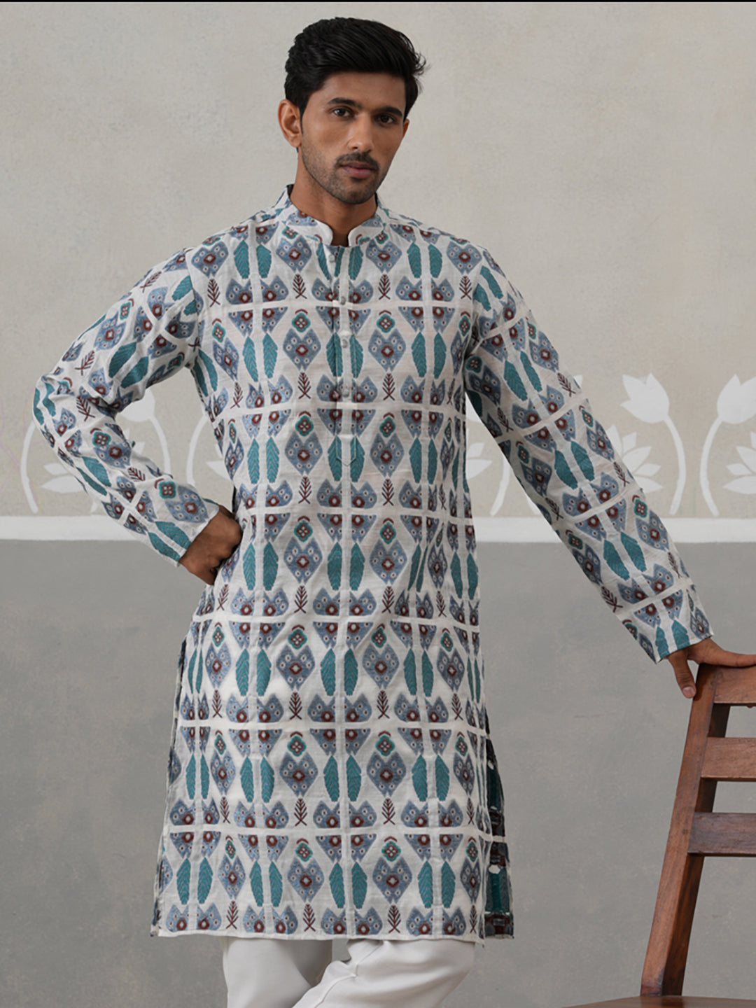 Silk Blend Woven Design Kurta (KO 5315 Blue ) [FF] [A-1-4]
