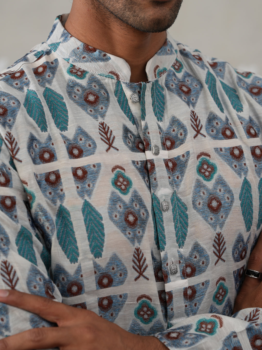 Silk Blend Woven Design Kurta (KO 5315 Blue ) [FF] [A-1-4]
