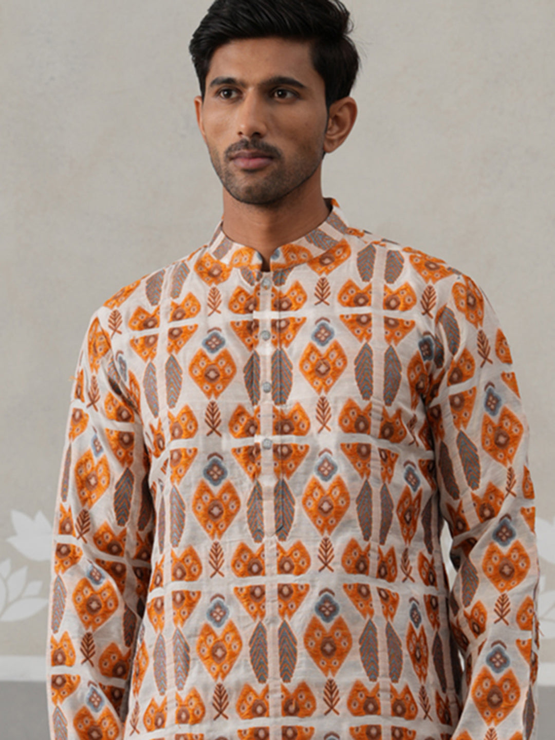 Silk Blend Woven Design Kurta (KO 5315 Orange ) [FF] [A-1-4]