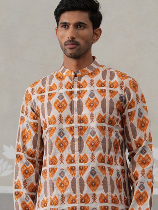 Silk Blend Woven Design Kurta (KO 5315 Orange ) [FF] [A-1-4]